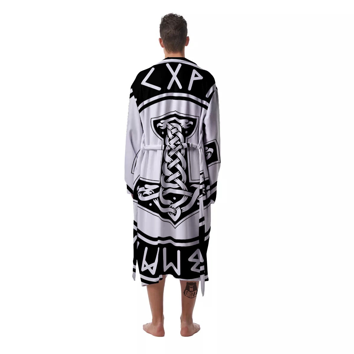 Mythology Mjolnir Norse Print Men's Robe-grizzshop