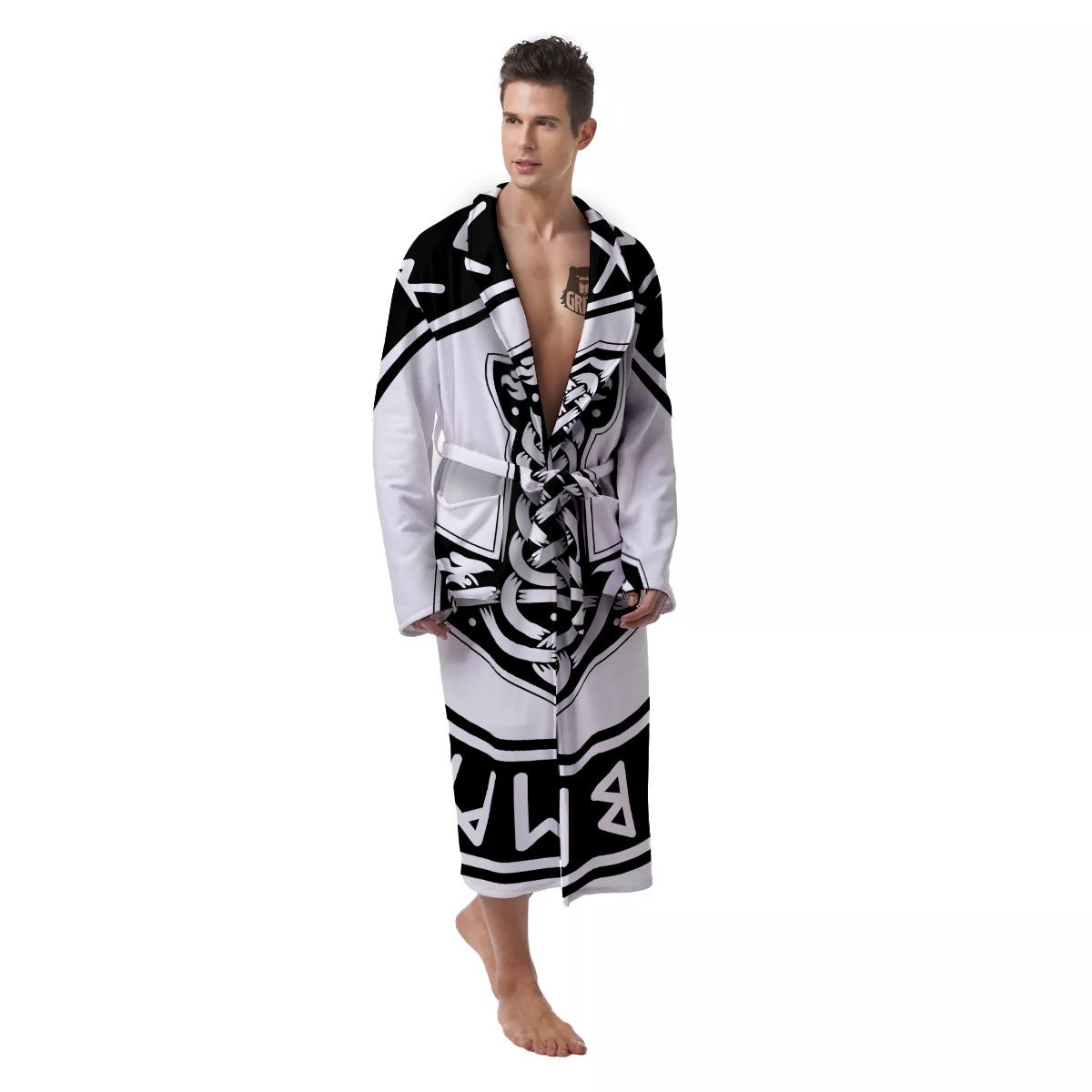 Mythology Mjolnir Norse Print Men's Robe-grizzshop