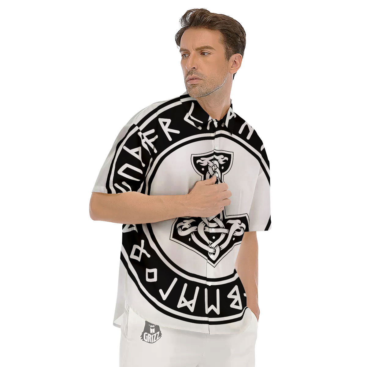 Mythology Mjolnir Norse Print Men's Short Sleeve Shirts-grizzshop