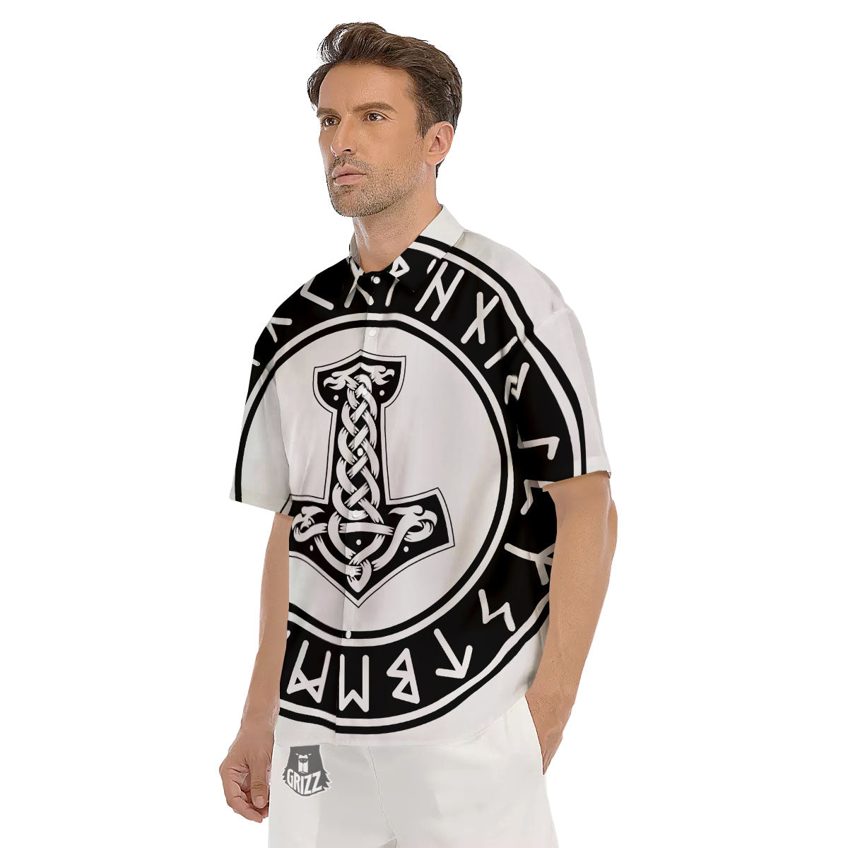 Mythology Mjolnir Norse Print Men's Short Sleeve Shirts-grizzshop