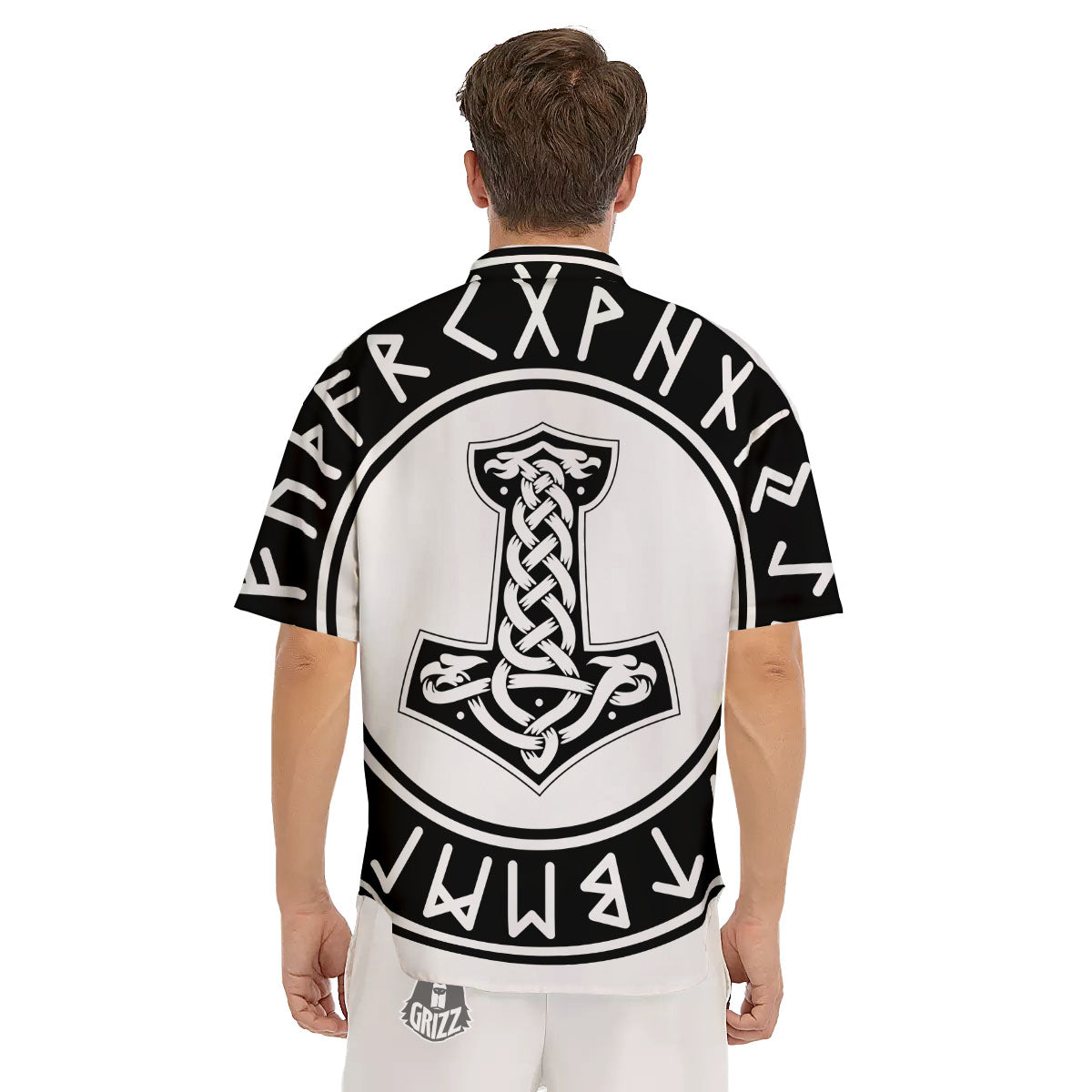 Mythology Mjolnir Norse Print Men's Short Sleeve Shirts-grizzshop