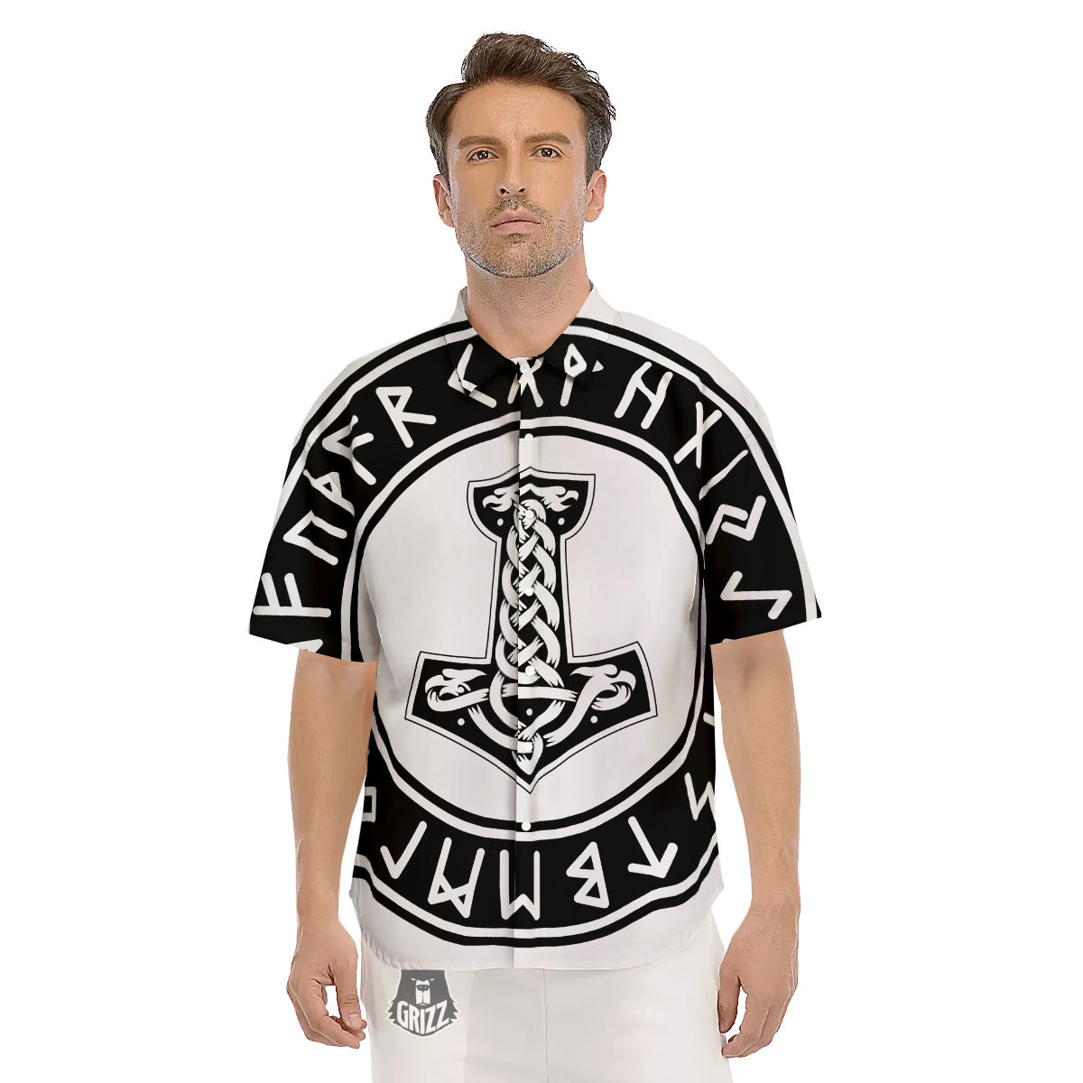Mythology Mjolnir Norse Print Men's Short Sleeve Shirts-grizzshop