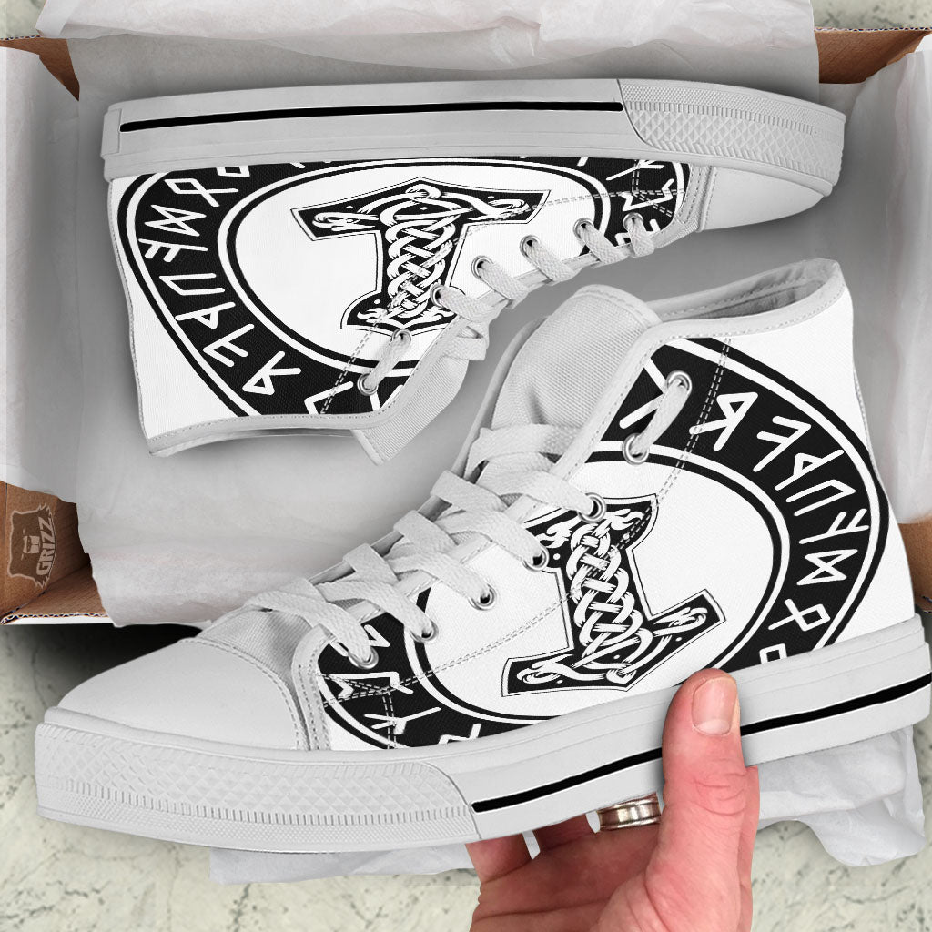 Mythology Mjolnir Norse Print White High Top Shoes-grizzshop