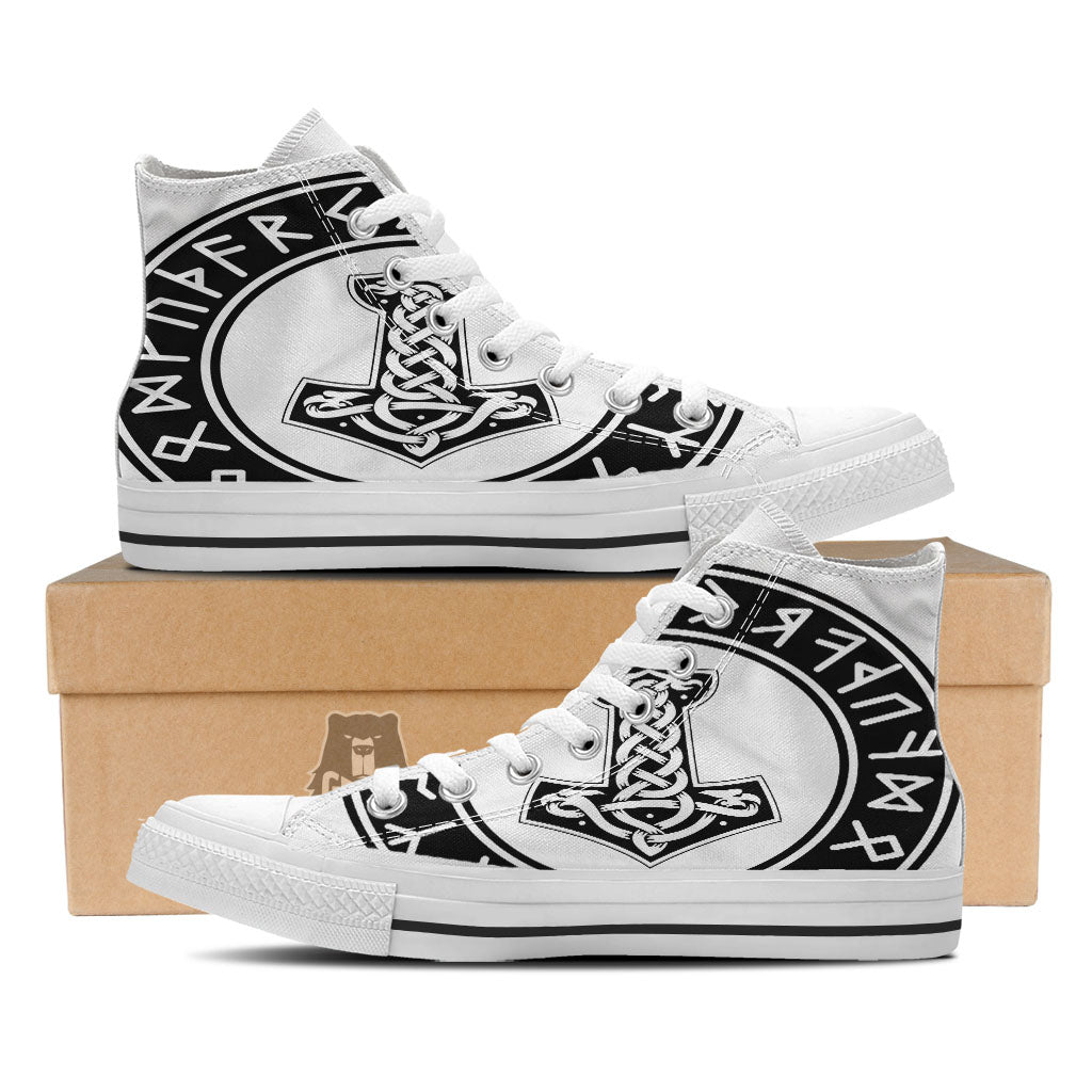 Mythology Mjolnir Norse Print White High Top Shoes-grizzshop