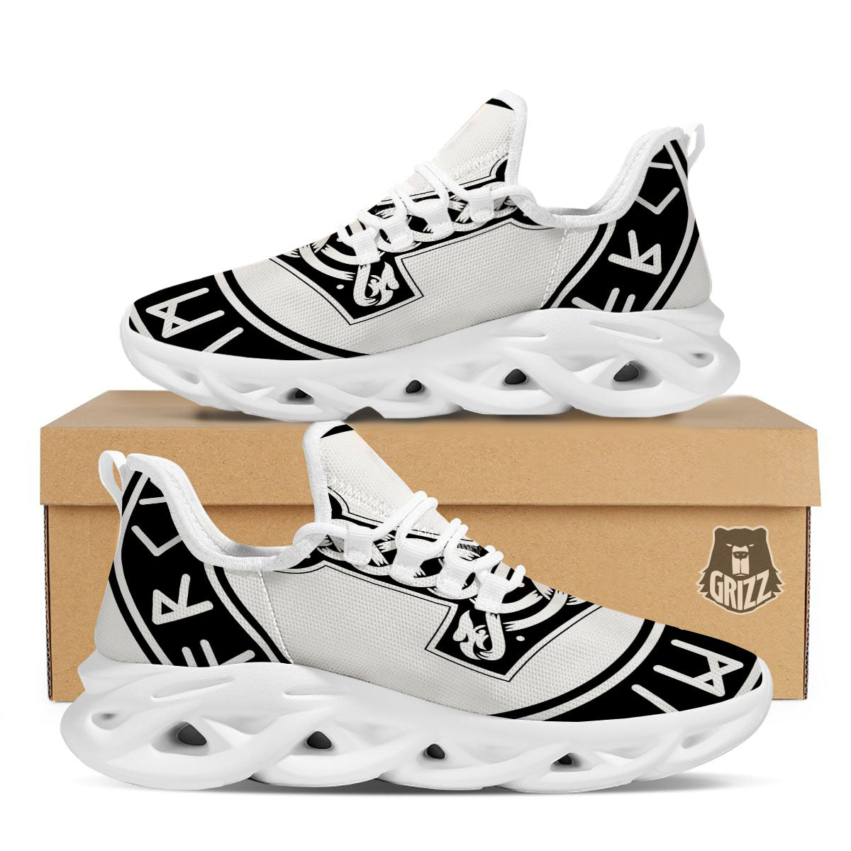 Mythology Mjolnir Norse Print White Running Shoes-grizzshop
