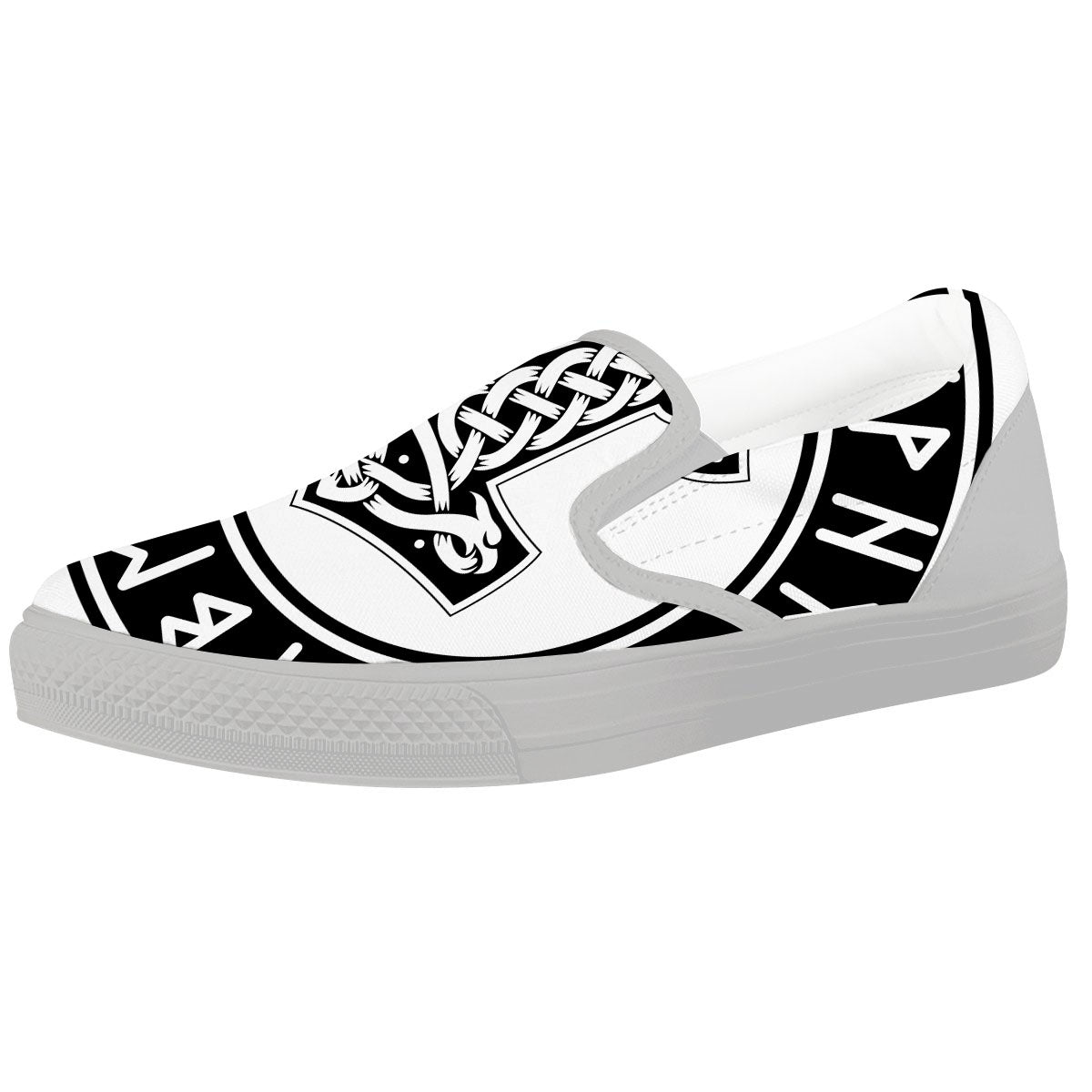 Mythology Mjolnir Norse Print White Slip On Shoes-grizzshop