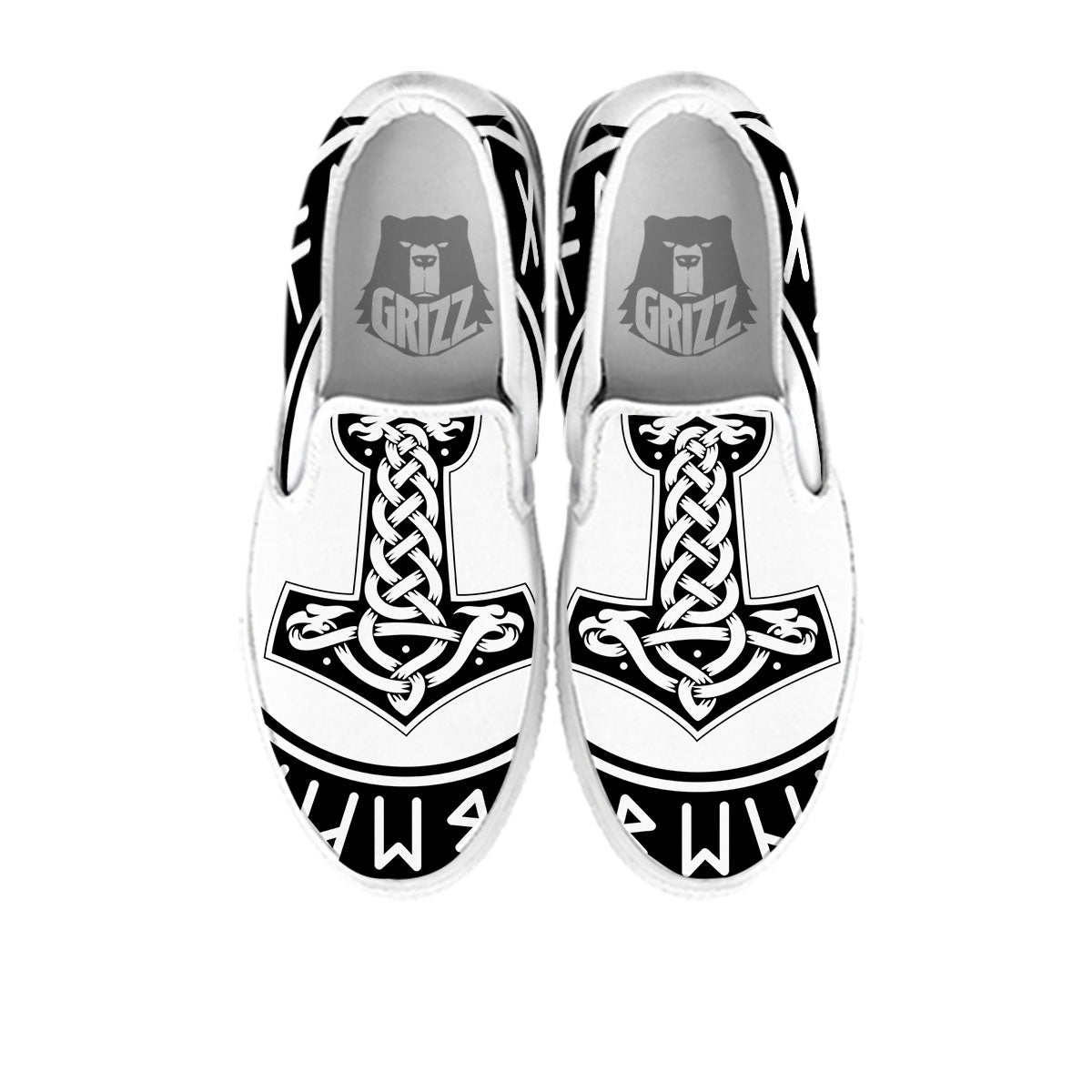 Mythology Mjolnir Norse Print White Slip On Shoes-grizzshop
