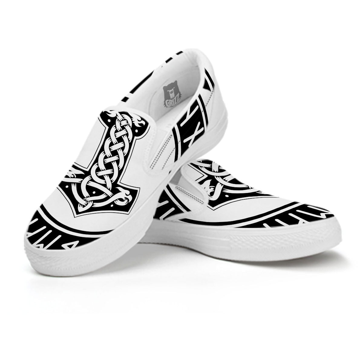 Mythology Mjolnir Norse Print White Slip On Shoes-grizzshop