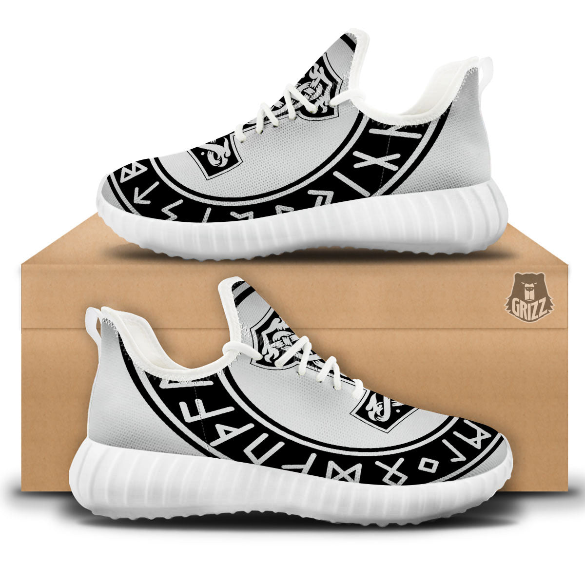 Mythology Mjolnir Norse Print White Walking Shoes-grizzshop