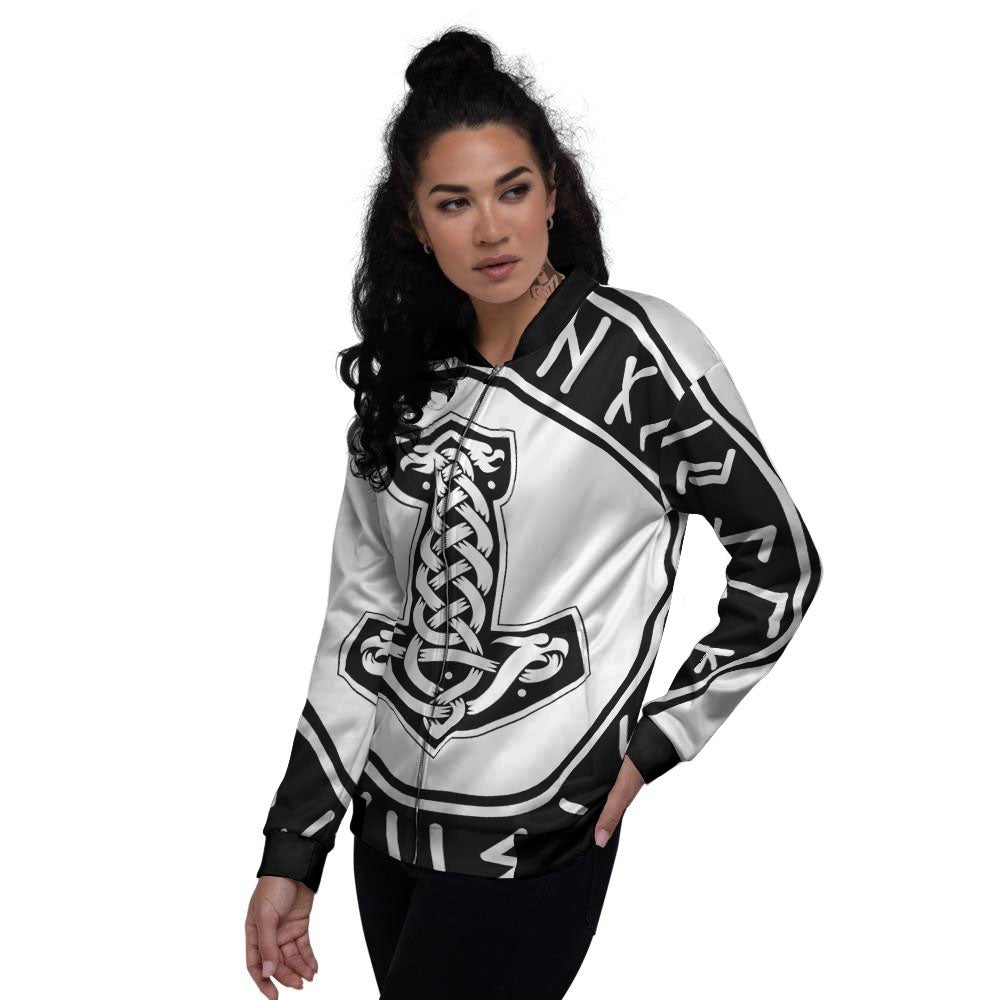 Mythology Mjolnir Norse Print Women's Bomber Jacket-grizzshop