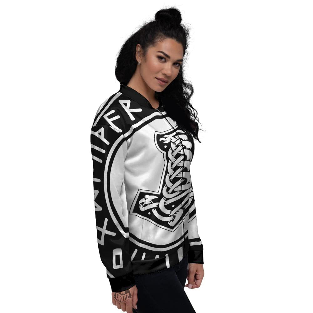Mythology Mjolnir Norse Print Women's Bomber Jacket-grizzshop
