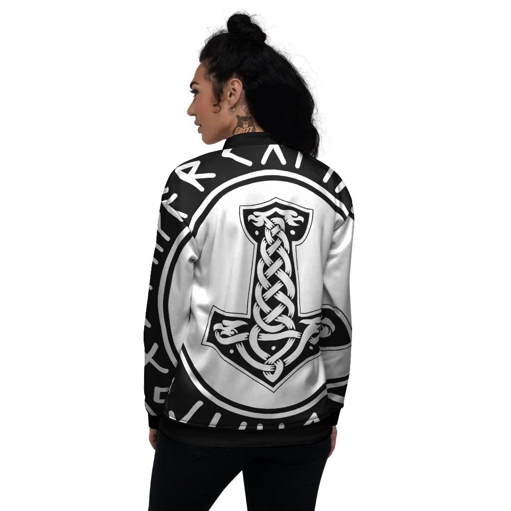 Mythology Mjolnir Norse Print Women's Bomber Jacket-grizzshop