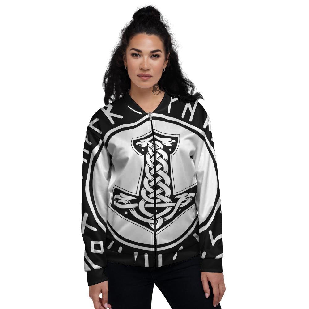 Mythology Mjolnir Norse Print Women's Bomber Jacket-grizzshop
