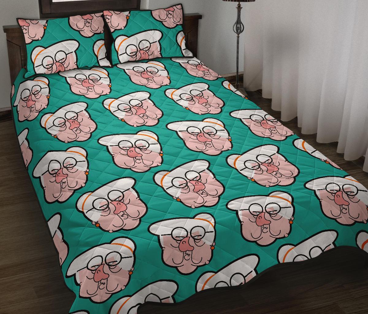 Nana Grandma Pattern Print Bed Set Quilt-grizzshop