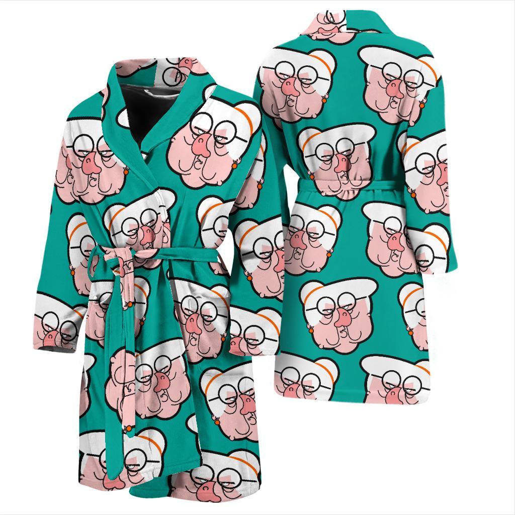 Nana Grandma Pattern Print Men Long Robe-grizzshop