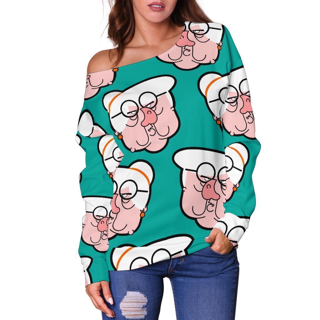 Nana Grandma Pattern Print Women Off Shoulder Sweatshirt-grizzshop