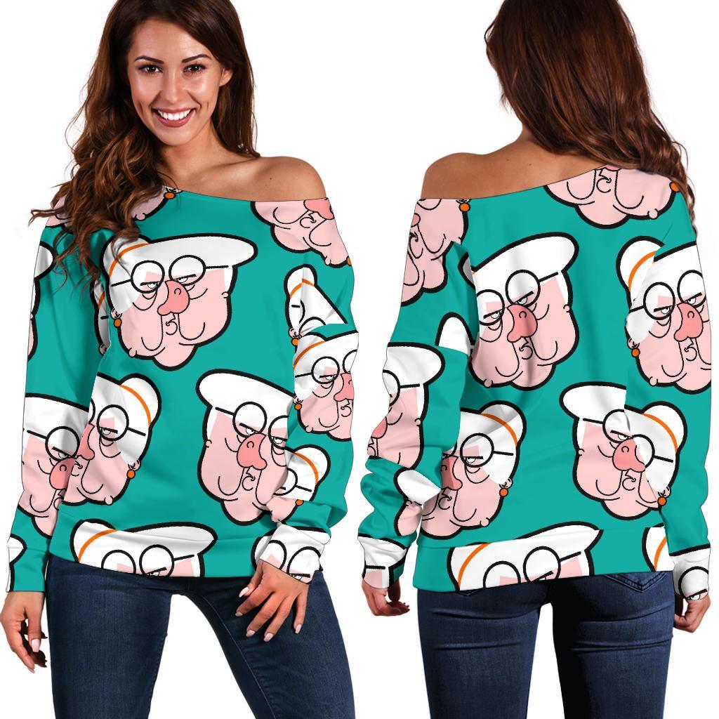 Nana Grandma Pattern Print Women Off Shoulder Sweatshirt-grizzshop