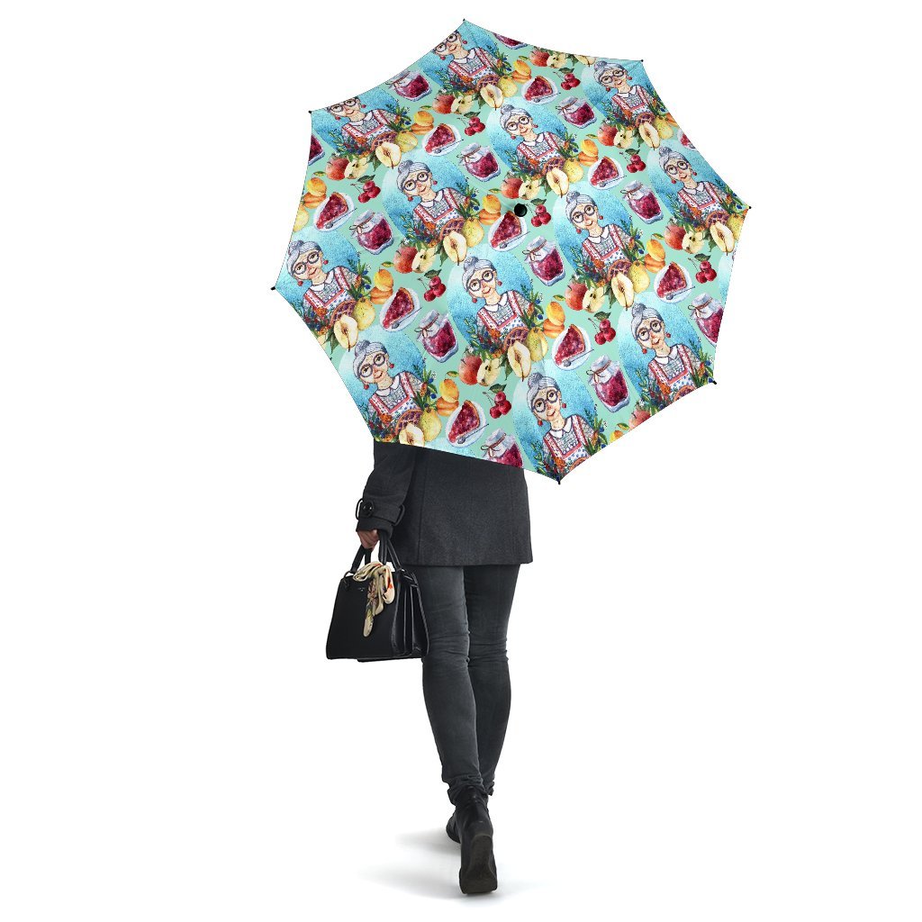 Nana Grandma Print Pattern Automatic Foldable Umbrella-grizzshop