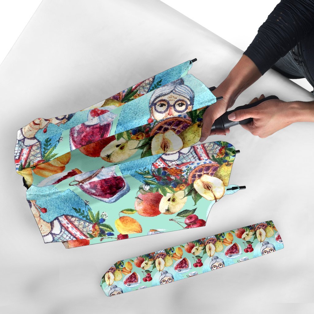 Nana Grandma Print Pattern Automatic Foldable Umbrella-grizzshop