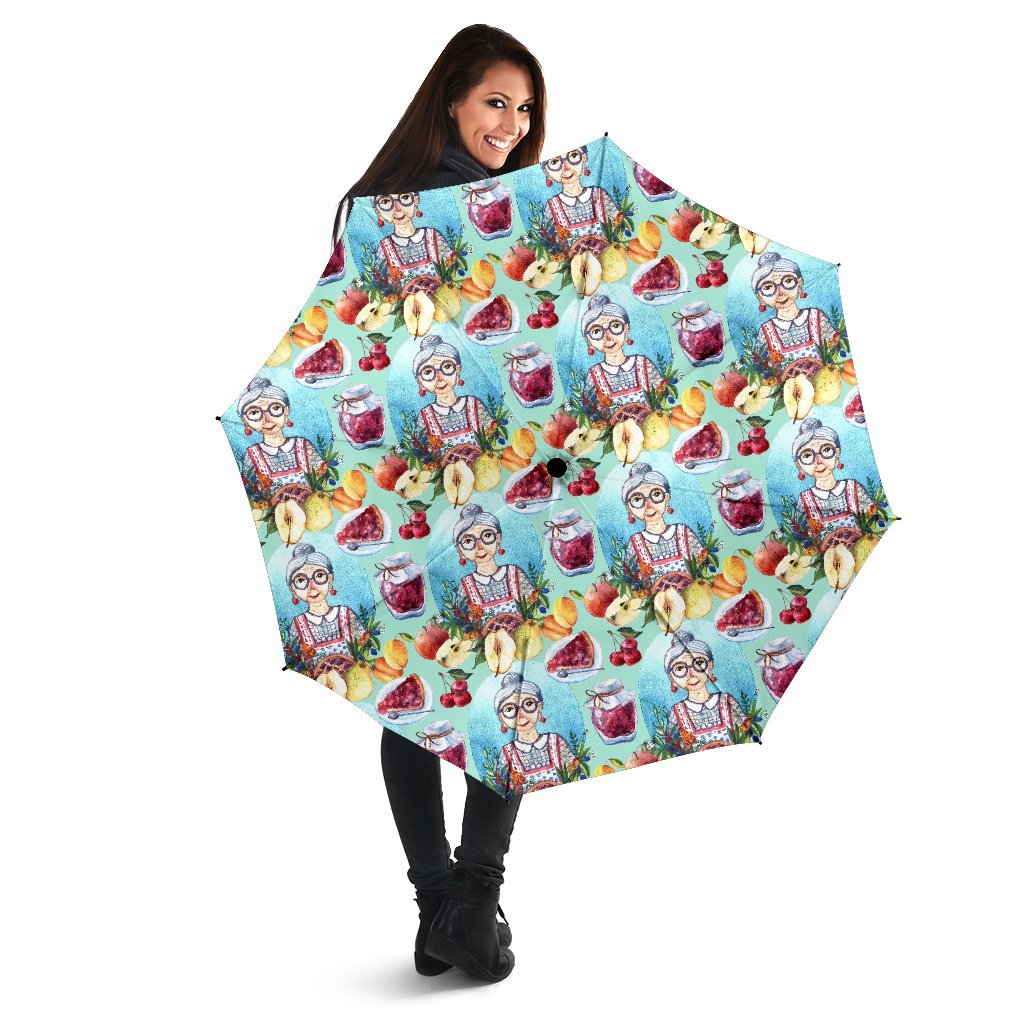 Nana Grandma Print Pattern Automatic Foldable Umbrella-grizzshop