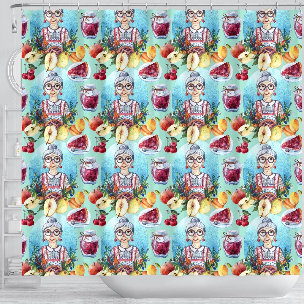 Nana Grandma Print Pattern Bathroom Shower Curtain-grizzshop