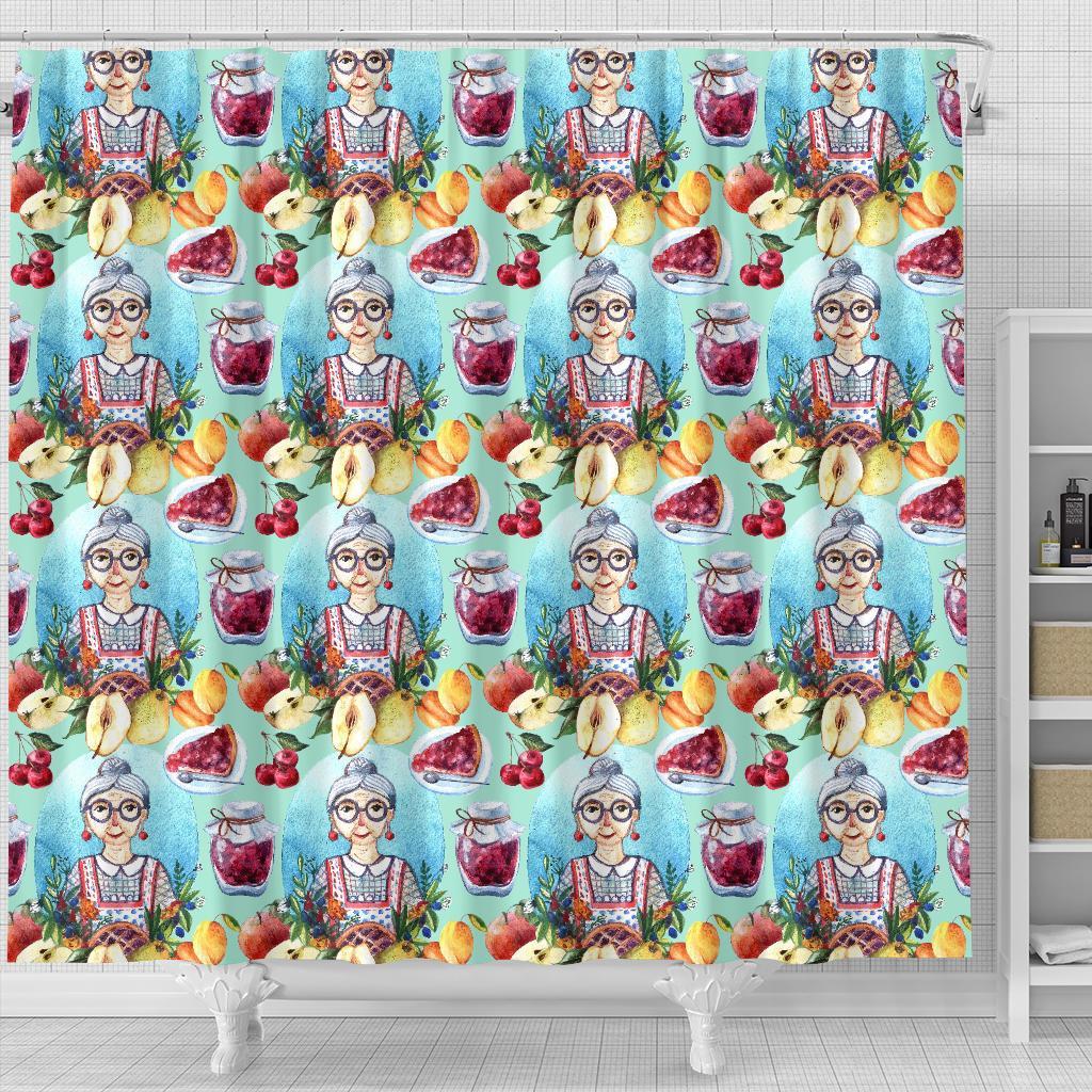 Nana Grandma Print Pattern Bathroom Shower Curtain-grizzshop