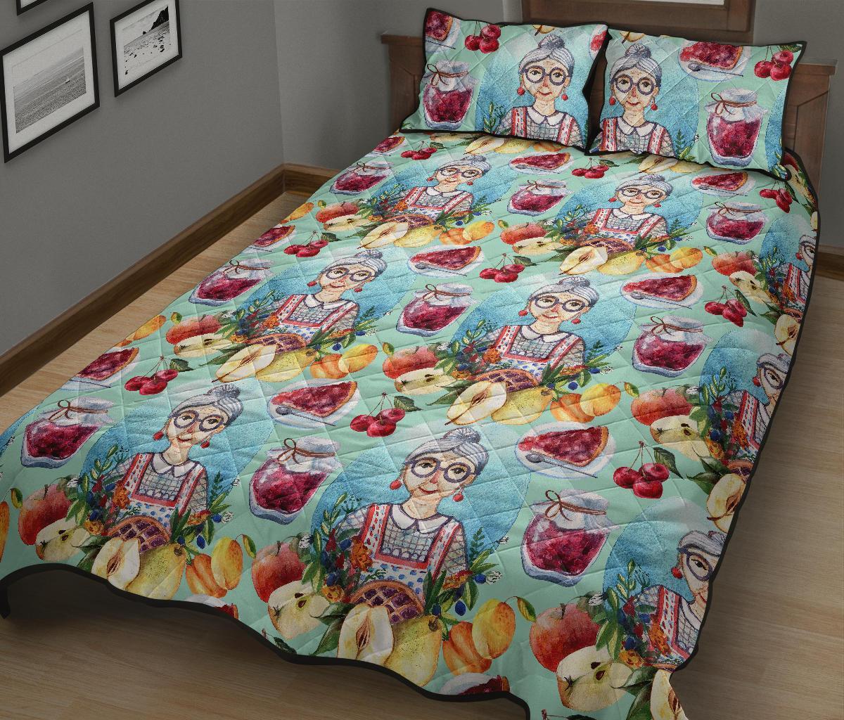 Nana Grandma Print Pattern Bed Set Quilt-grizzshop