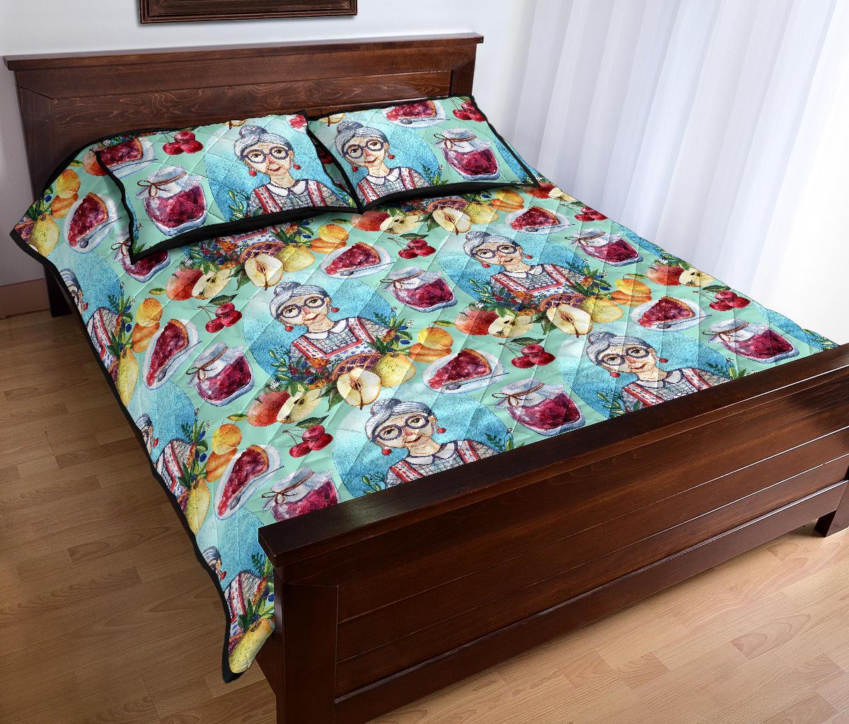 Nana Grandma Print Pattern Bed Set Quilt-grizzshop