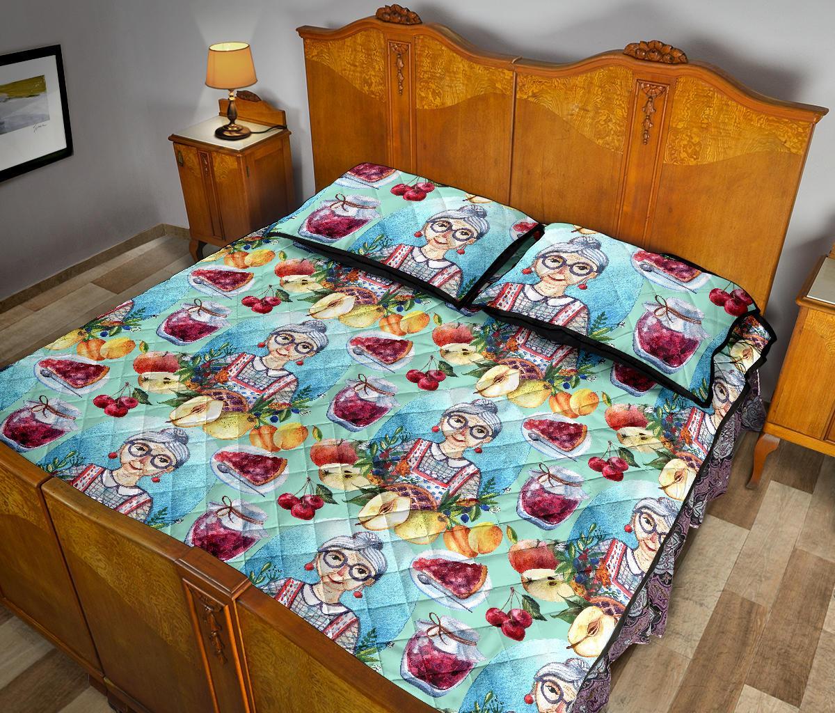 Nana Grandma Print Pattern Bed Set Quilt-grizzshop