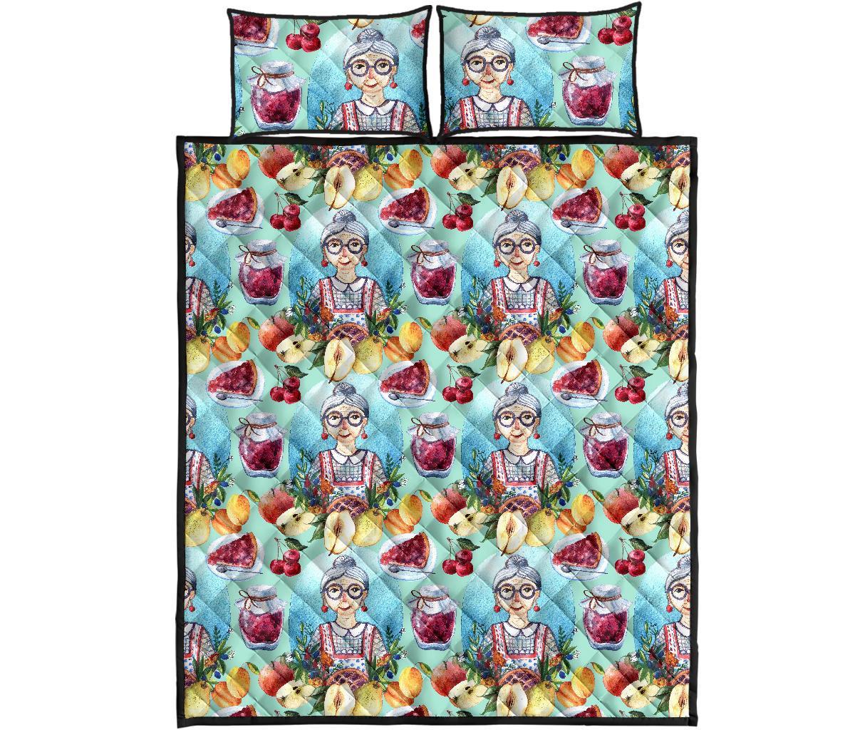 Nana Grandma Print Pattern Bed Set Quilt-grizzshop