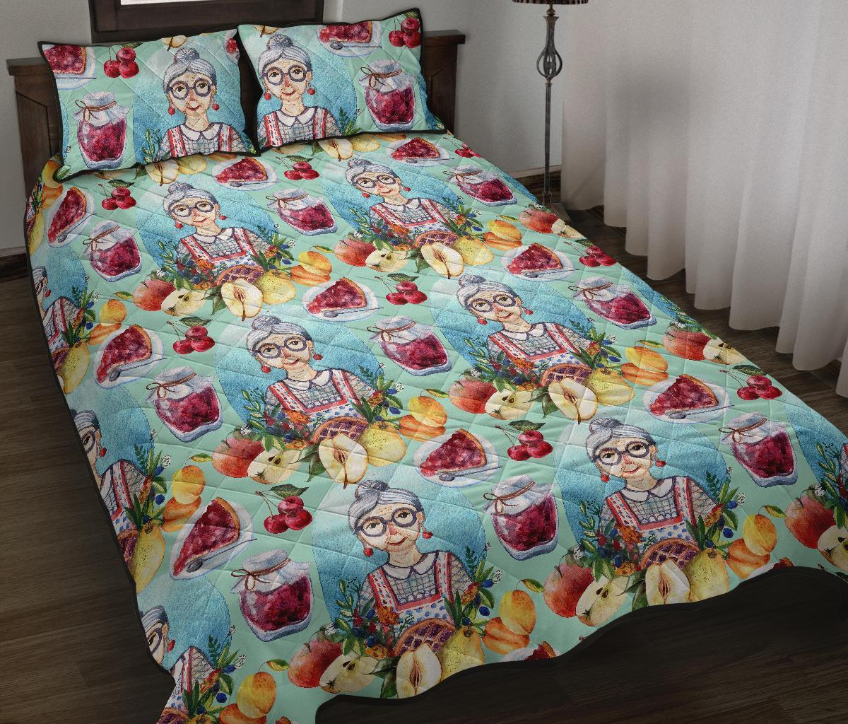 Nana Grandma Print Pattern Bed Set Quilt-grizzshop