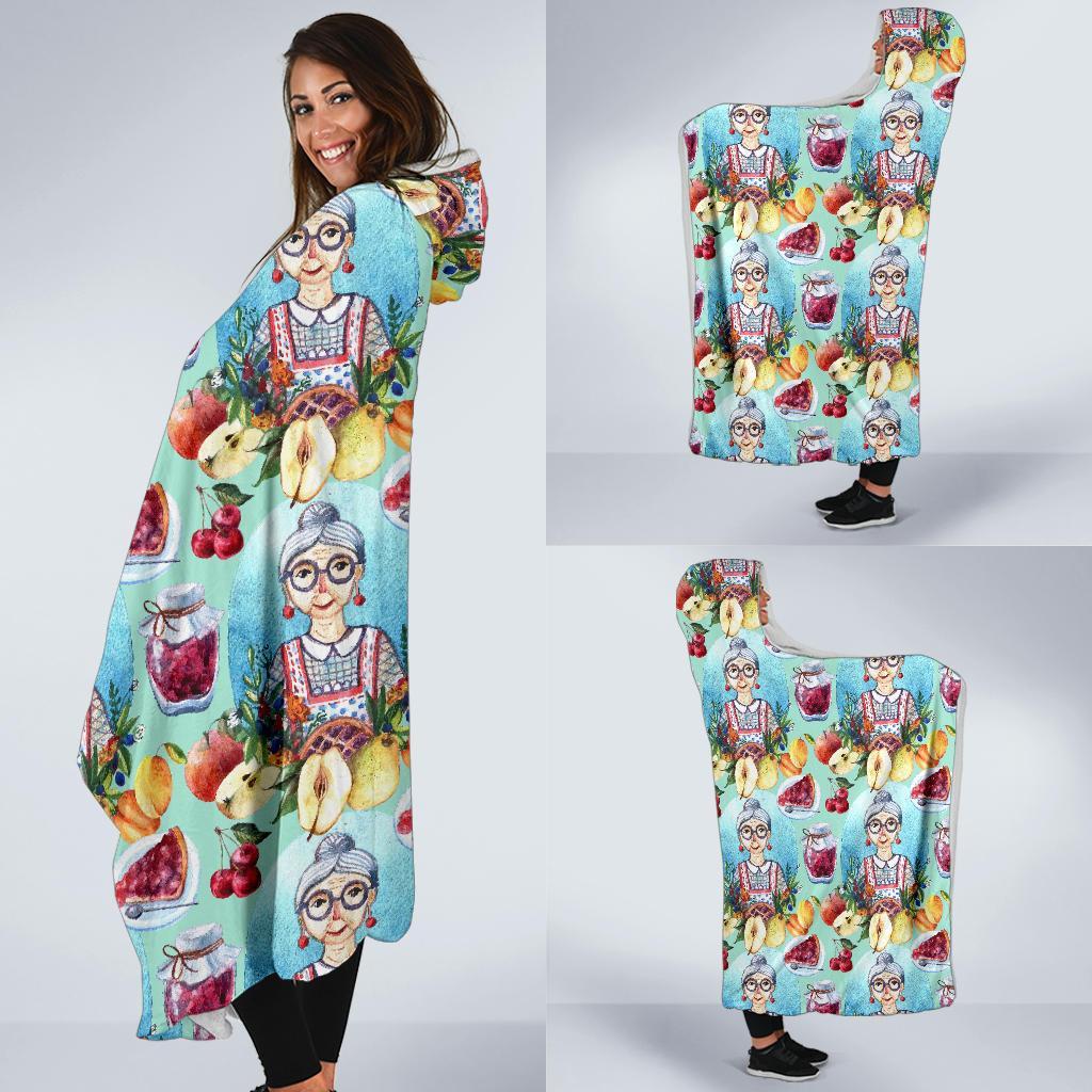 Nana Grandma Print Pattern Hooded Blanket-grizzshop