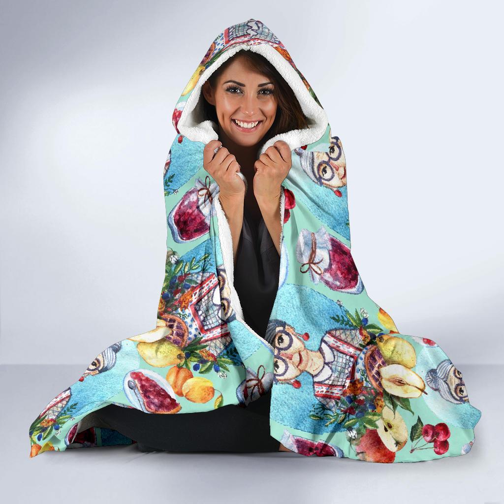 Nana Grandma Print Pattern Hooded Blanket-grizzshop