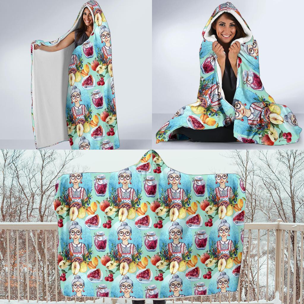 Nana Grandma Print Pattern Hooded Blanket-grizzshop