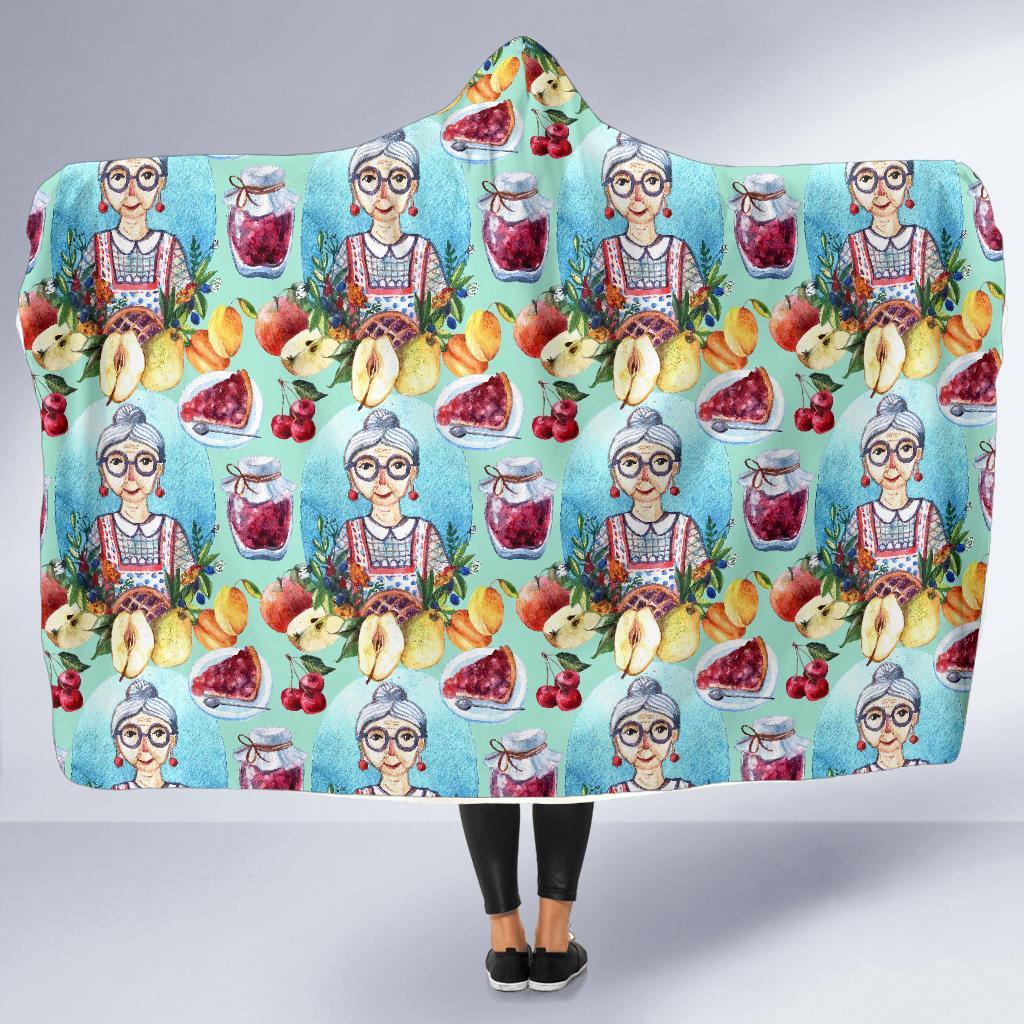Nana Grandma Print Pattern Hooded Blanket-grizzshop