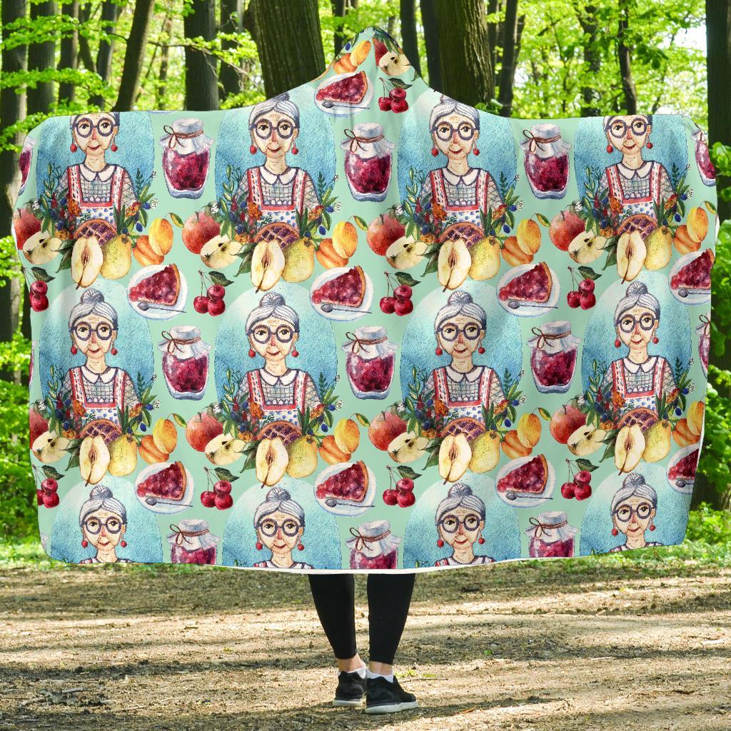 Nana Grandma Print Pattern Hooded Blanket-grizzshop