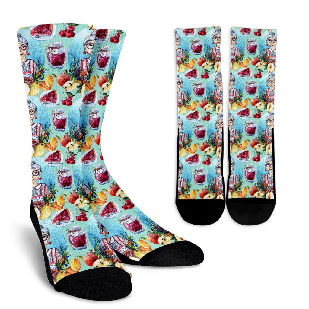 Nana Grandma Print Pattern Unisex Crew Socks-grizzshop