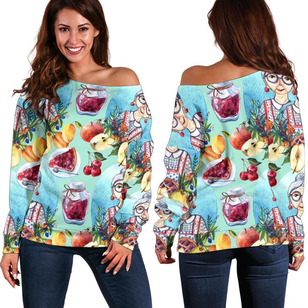 Nana Grandma Print Pattern Women Off Shoulder Sweatshirt-grizzshop