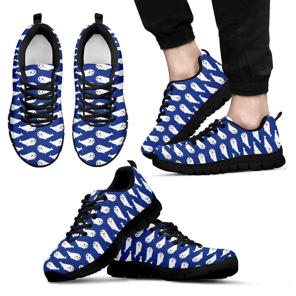 Narwhal Cute Pattern Print Black Sneaker Shoes For Men Women-grizzshop