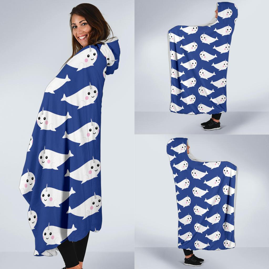 Narwhal Cute Pattern Print Hooded Blanket-grizzshop