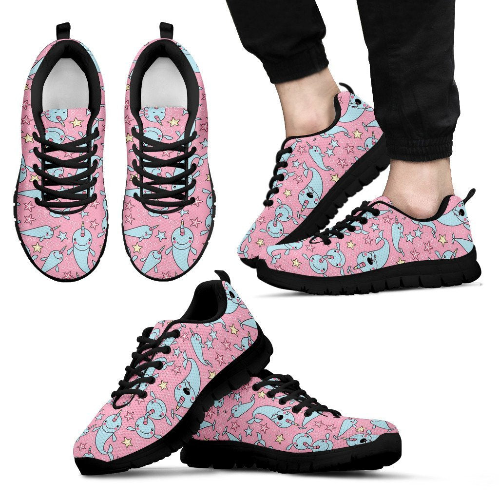Narwhal Cute Print Pattern Black Sneaker Shoes For Men Women-grizzshop