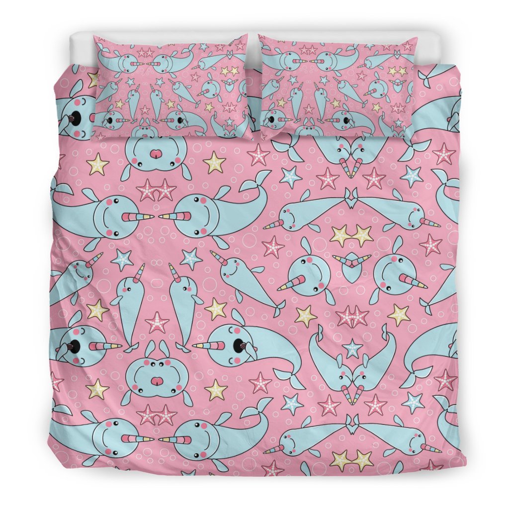 Narwhal Cute Print Pattern Duvet Cover Bedding Set-grizzshop