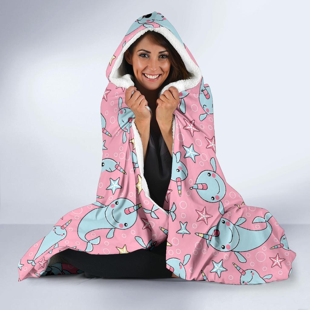 Narwhal Cute Print Pattern Hooded Blanket-grizzshop