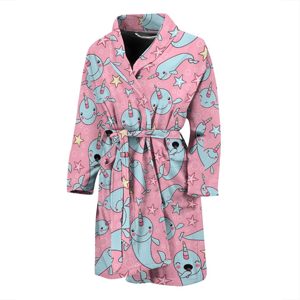 Narwhal Cute Print Pattern Men Long Robe-grizzshop