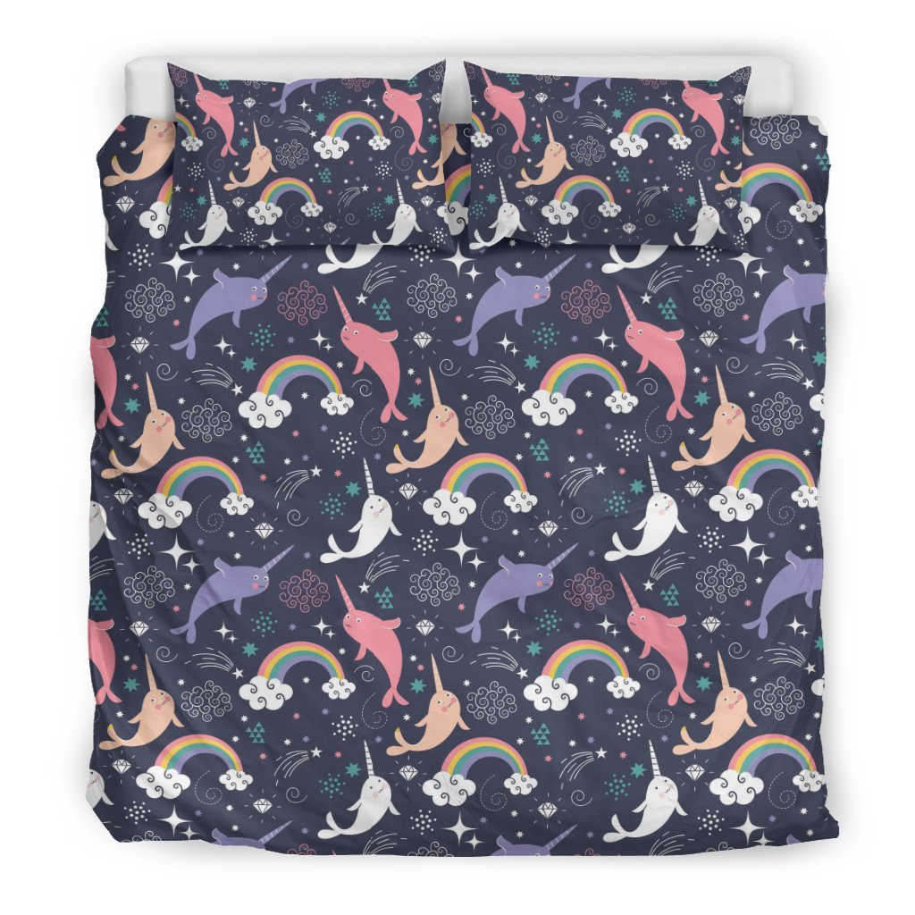 Narwhal Pattern Print Duvet Cover Bedding Set-grizzshop