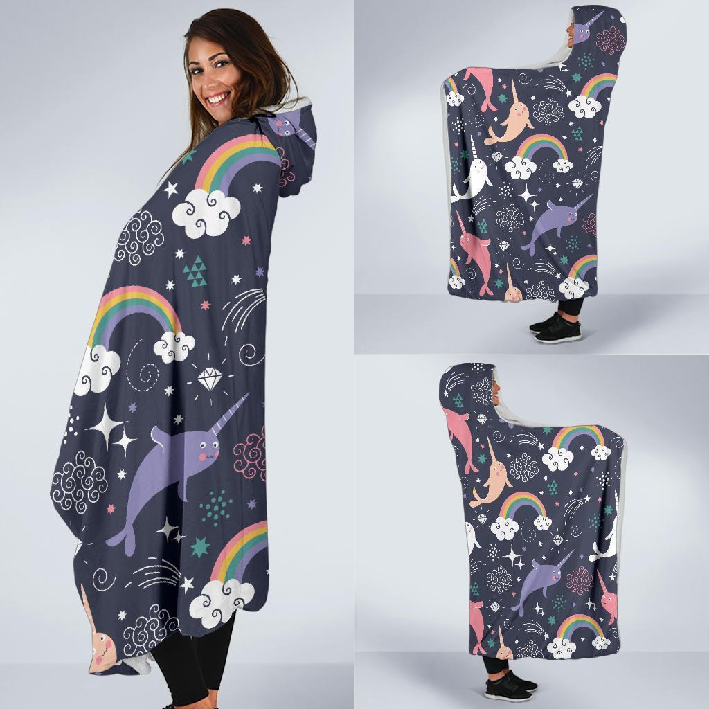 Narwhal Pattern Print Hooded Blanket-grizzshop