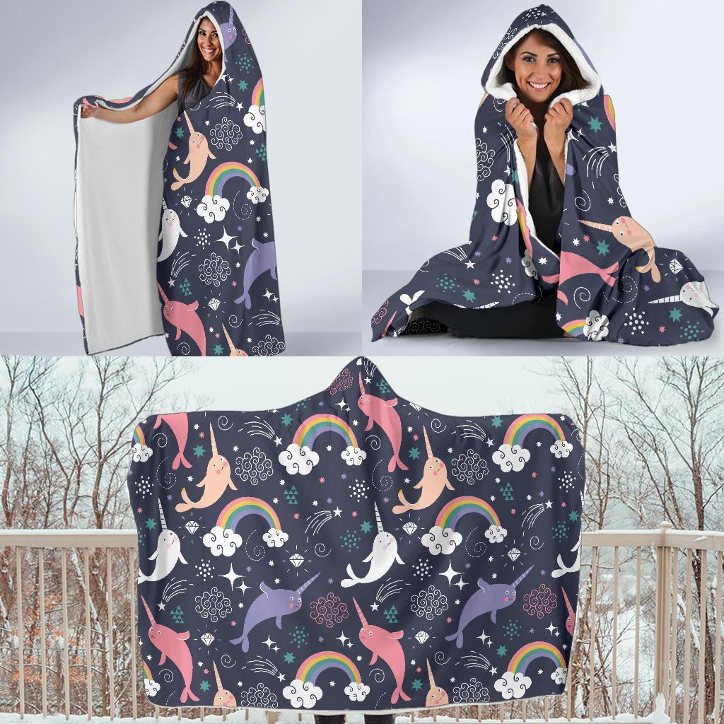 Narwhal Pattern Print Hooded Blanket-grizzshop