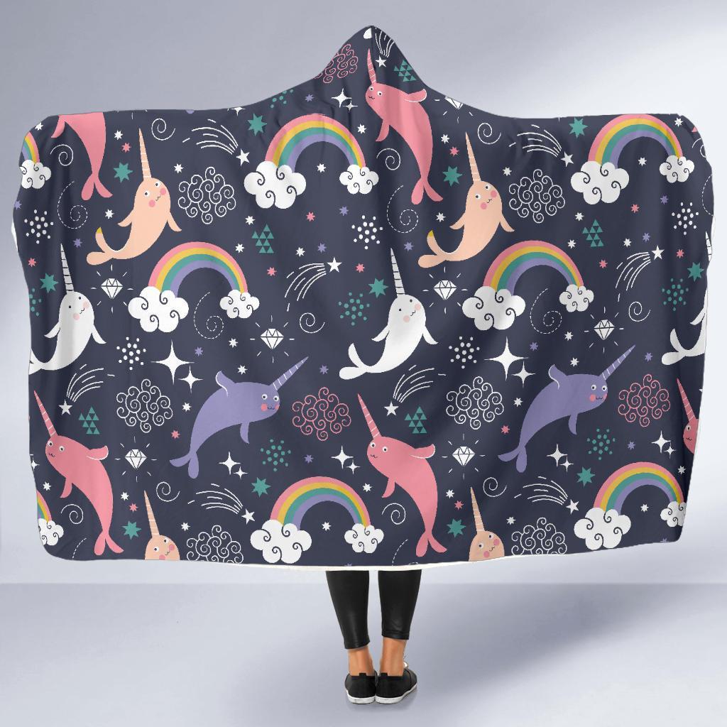Narwhal Pattern Print Hooded Blanket-grizzshop