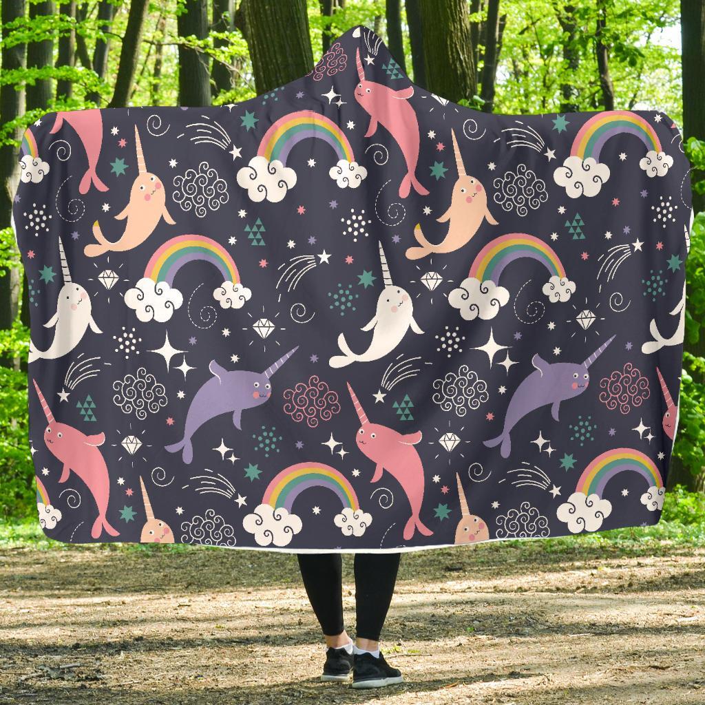 Narwhal Pattern Print Hooded Blanket-grizzshop