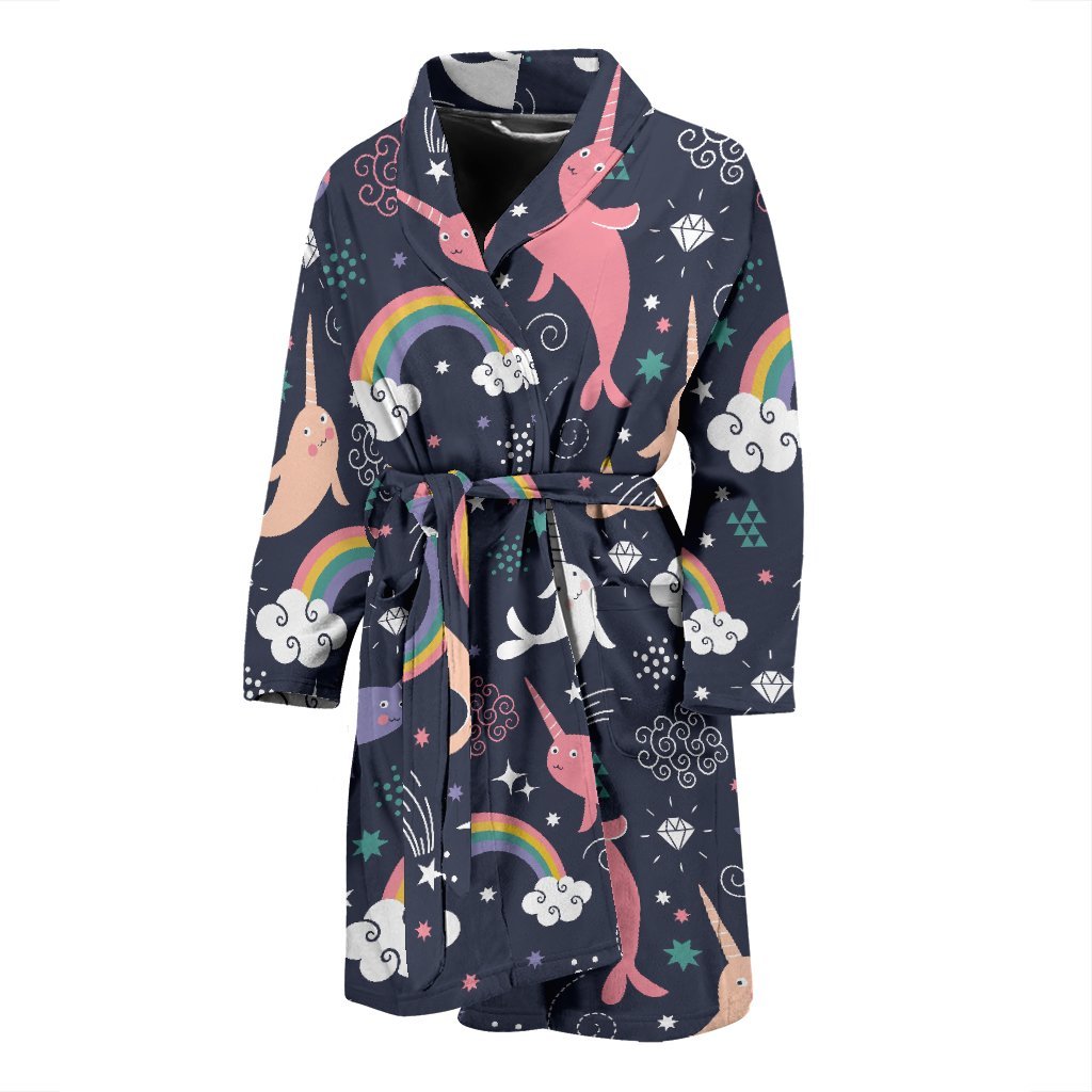 Narwhal Pattern Print Men Long Robe-grizzshop